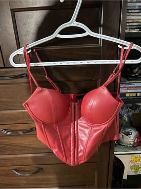 Red Faux Leather Bustier Corset Top